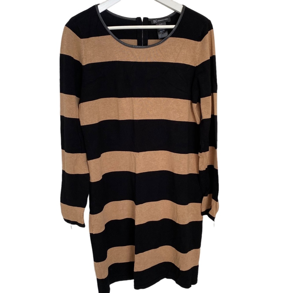 INC International Concepts brown tan and black striped knit dress zippered back